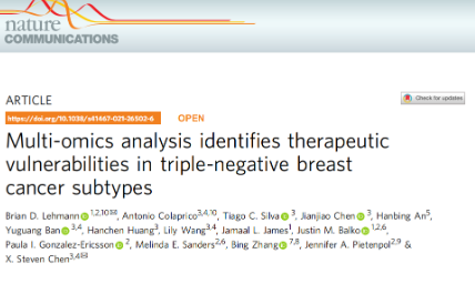 Nat Commun|十一月最新-多組學分析確定了三陰性乳腺癌亞型的治療弱點