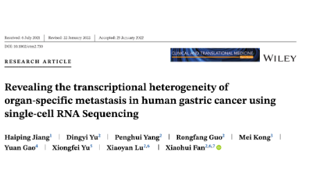 基于單細(xì)胞RNA測序揭示胃癌器官特異性轉(zhuǎn)移的轉(zhuǎn)錄異質(zhì)性